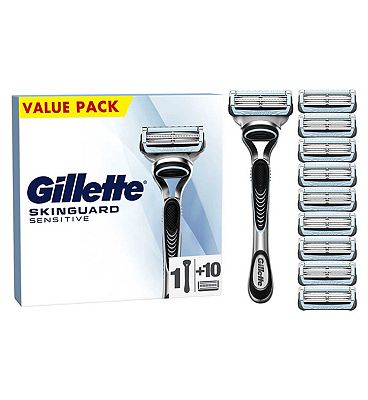 Gillette SkinGuard Sensitive Mens Razor 1 Handle 10 Blade Refills