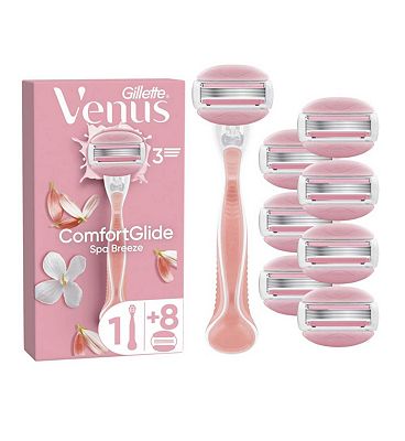 Gillette Venus Razor, ComfortGlide Spa Breeze 3 Blade Women's Razor + 8 Razor Blades