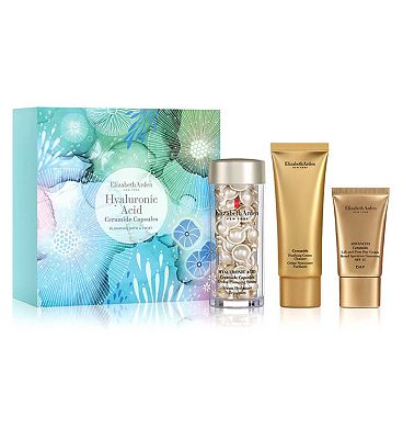 Blue, green, and gold Elizabeth Arden Hyaluronic acid set