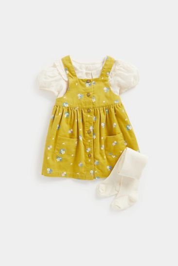 Mothercare Cord Pinny Dress, Blouse and Tights Set