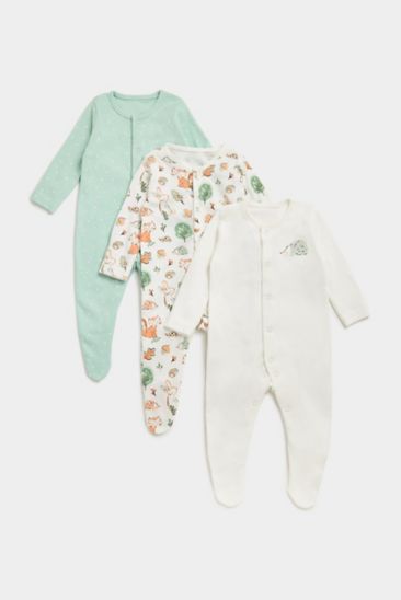 Mothercare Woodland Baby Sleepsuits - 3 Pack