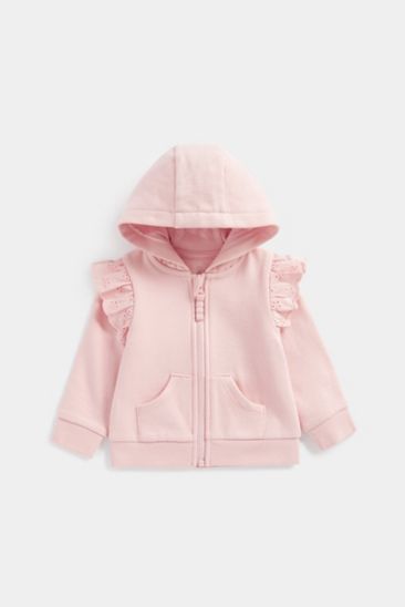 Mothercare Pink Broderie Frill Zip-Up Hoody