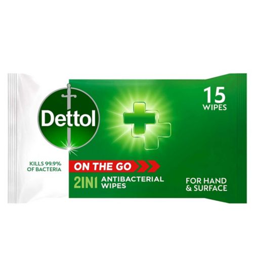 Dettol On the Go 2in1 Hand and Surface Antibacterial Wipes-15 Wipes