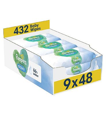 Pampers Harmonie Aqua Baby Wipes Plastic Free 9 Packs = 432 Wipes