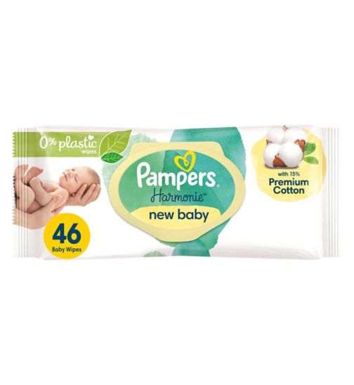 Pampers Harmonie New Baby Wipes Plastic Free - 1 Pack 46 Wipes