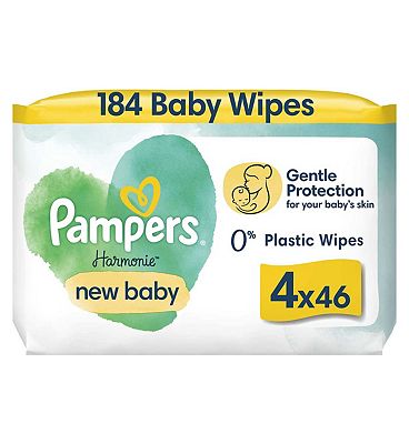 Pampers Harmonie New Baby Wipes Plastic Free 4 Packs = 184 Wipes