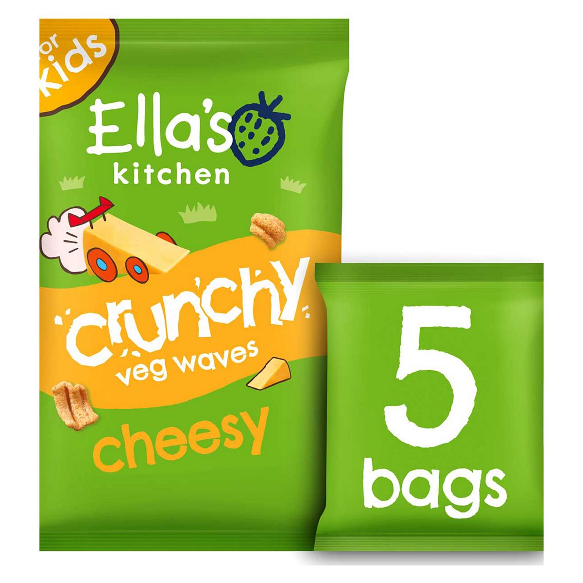 Ella's Kitchen Organic Cheese Crunchy Veg Waves Multipack Kids Snack 3+ Years 5X10g