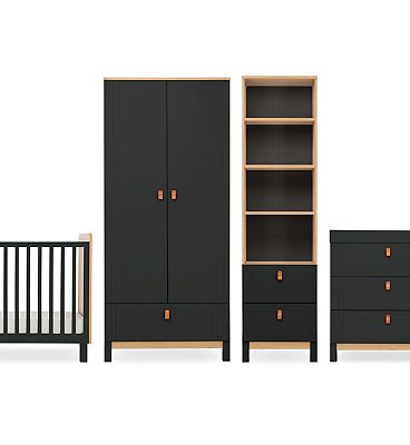 CuddleCo Rafi 4 Piece Nursery Furniture Set - Oak and Black