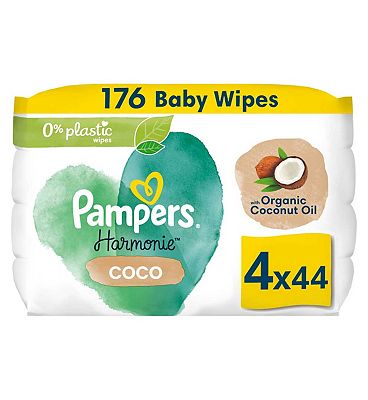 Harmonie Coco Baby Wipes Plastic Free 4 Packs = 176 Wipes