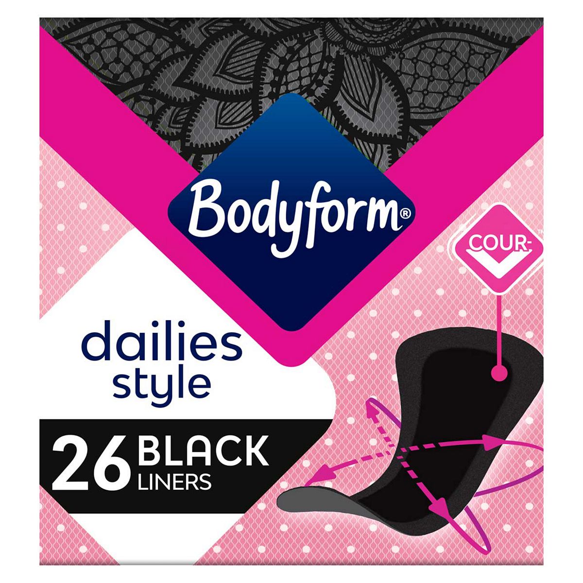Bodyform Dailies Black Normal Panty Liners 26 Pack