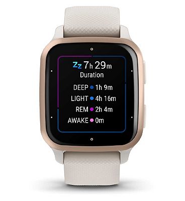 Garmin Venu Sq 2 Music Smartwatch - Peach Gold Aluminium Bezel With Ivory Case and Silicone Band