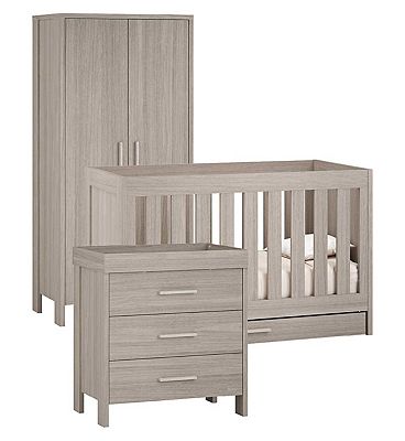 Image of Venicci Forenzo 3pc - Cot Bed with Drawer, Chest, Wardrobe - Nordic White Oak