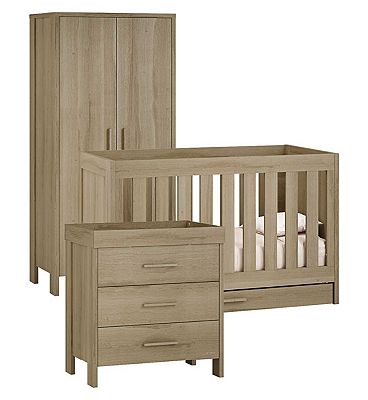 Image of Venicci Forenzo 3pc - Cot Bed with Drawer, Chest, Wardrobe - Honey Oak
