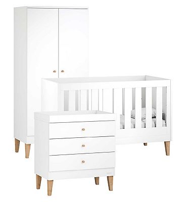 Image of Venicci Saluzzo 3pc - Cot Bed, Chest, Wardrobe - Premium White