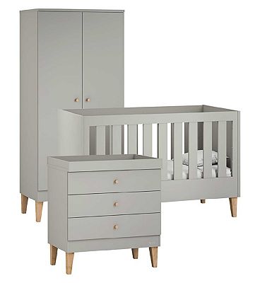 Image of Venicci Saluzzo 3pc - Cot Bed, Chest, Wardrobe -Warm Grey