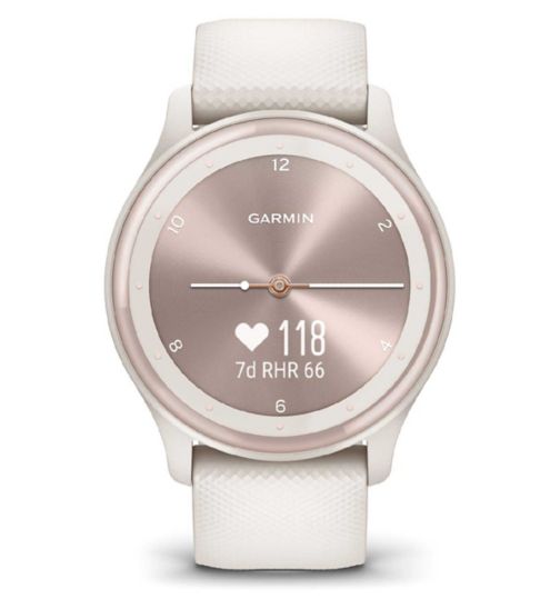 Garmin Vívomove® Sport Smartwatch - Ivory Case and Silicone Band with Peach Gold Accents​