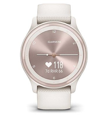 Garmin Vvomove Sport Smartwatch - Ivory Case and Silicone Band with Peach Gold Accents