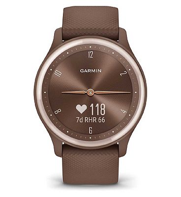 Garmin Vvomove Sport Smartwatch - Cocoa Case and Silicone Band with Peach Gold Accents