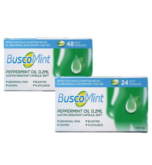 Buscomint Peppermint Oil 0.2ml Gastro-Resistant Capsule Soft - 24 Capsules;Buscomint Peppermint Oil 0.2ml Gastro-Resistant Capsule Soft - 48 Capsules;Buscomint Peppermint Oil 0.2ml Gastro-Resistant Capsule soft - 24 Capsules + 48 Capsules Bundle;Buscomint capsules 24s G;Buscomint pmnt 0.2ml gstr rstnt sf 48s G
