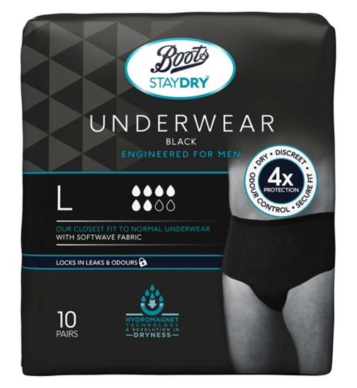 Boots Staydry Underwear Black - Engineered for Men - Large - 10 pairs