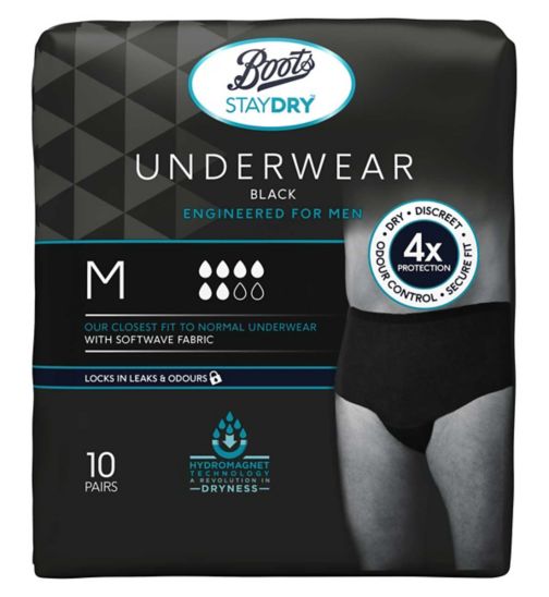 Boots Staydry Underwear Black - Engineered for Men - Medium - 10 pairs