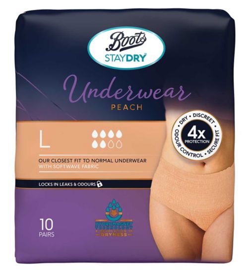 Boots Staydry Underwear Peach - Large - 10 pairs