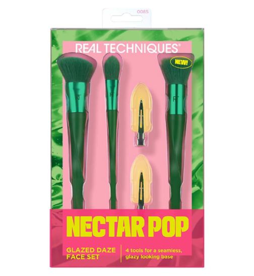 Real Techniques Nectar Pop Glazed Daze Face Makeup Brush Kit, 4 Piece Set