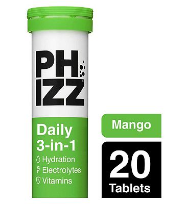Click to view product details and reviews for Phizz Mango 3 In 1 Hydration Electrolytes And Vitamins Effervescent Tablets 20 Tablets.