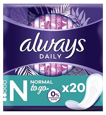 Always Daily Fresh Normal Wrapped Panty Liners 0% Fragrances & Dyes 20 liners