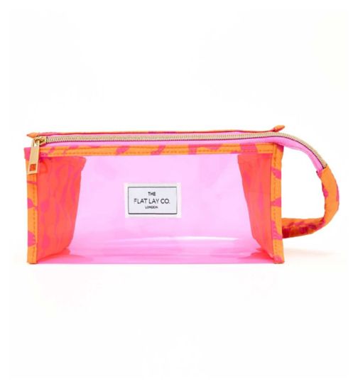 The Flat Lay Co. Perspex Box Bag in Pink Dribbles on Orange