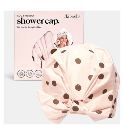 Kitsch Recycled Polyester Luxe Shower Cap Blush Dot