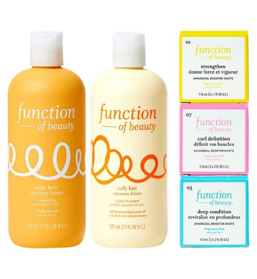 Function of Beauty Coily Hair Bundle;Function of Beauty Curl Definition Hair Goal Add In Booster Treatment 11.8ml;Function of Beauty Curl Definition Hair Goal Add In Booster Treatment 11.8ml;Function of Beauty Custom Coily Hair Conditioner 325ml;Function of Beauty Custom Coily Hair Conditioner 325ml;Function of Beauty Custom Coily Hair Shampoo 325ml;Function of Beauty Custom Coily Hair Shampoo 325ml;Function of Beauty Deep Condition Hair Goal Add In Booster Treatment 11.8ml;Function of Beauty Deep Condition Hair Goal Add In Booster Treatment 11.8ml;Function of Beauty Strengthen Hair Goal Add In Booster Treatment 11.8ml;Function of Beauty Strengthen Hair Goal Add In Booster Treatment 11.8ml