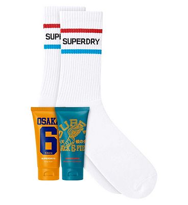 superdry retro originals pack - crew socks, body wash, 2-in-1 shampoo & conditioner
