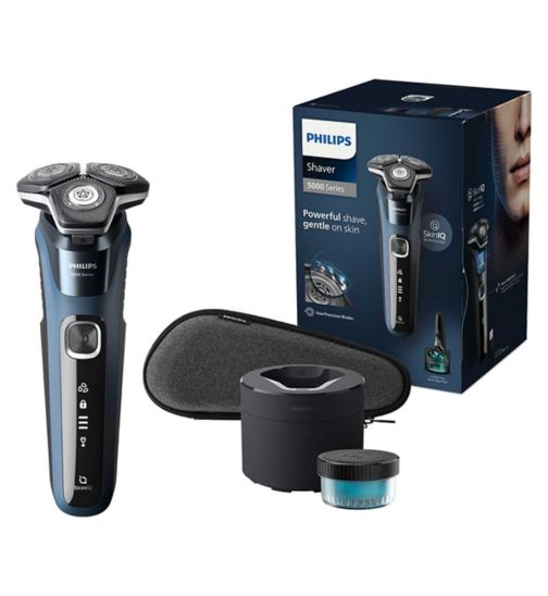 Philips Wet & Dry Electric Shaver Series 5000 with Pop-up Trimmer, Travel Case, Quick-Clean Pod & Full LED Display – S5880/50