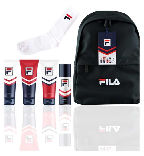 FILA Back Pack Gift containing  3 x 200ml FILA Hair & Body Wash, Body Spray and FILA Sports Socks