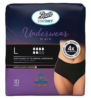 Boots Staydry Underwear Black - Large - 10 pairs - Boots