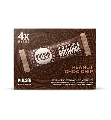 Pulsin High Fibre Brownies Peanut Choc Chip - 4 x 35g