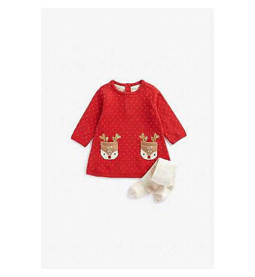 Mothercare Festive Knitted Dress and Tights Set 1 - 3 Months