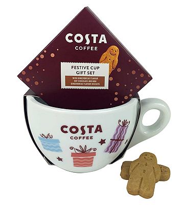 Costa Christmas Cup With Mini Gingerbread Men And Gingerbread Flavour Hot Chocolate