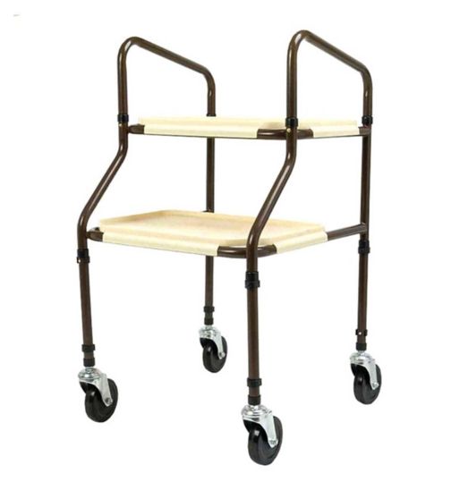 NRS Healthcare Home Helper Wheeled Trolley with Removeable Trays Brown