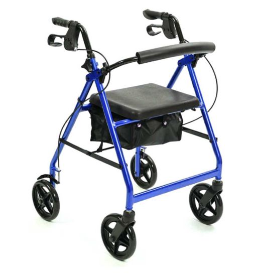 NRS Healthcare A-Series Lightweight Folding 4 Wheel Rollator with Seat and Bag Blue