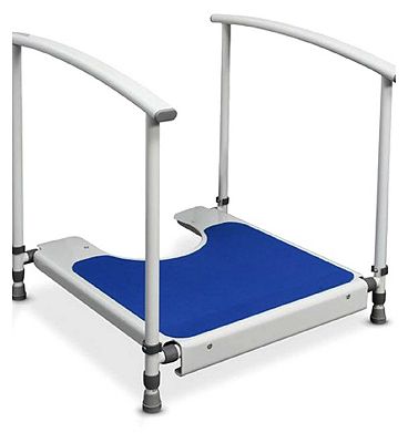 NRS Healthcare Nuvo Height Adjustable Toilet Platform with Handrails White & Blue