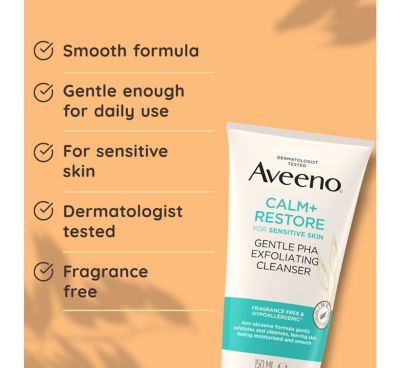 Aveeno Face CALM+RESTORE Gentle Smooth PHA Exfoliating Cleanser for Sensitive Skin, 150ml (4)