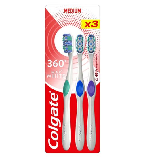Colgate 360 Max White Medium Manual Toothbrush - 3 Pack