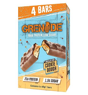 Grenade Chocolate Chip Cookie Dough Protein Bars - 4 x 60g