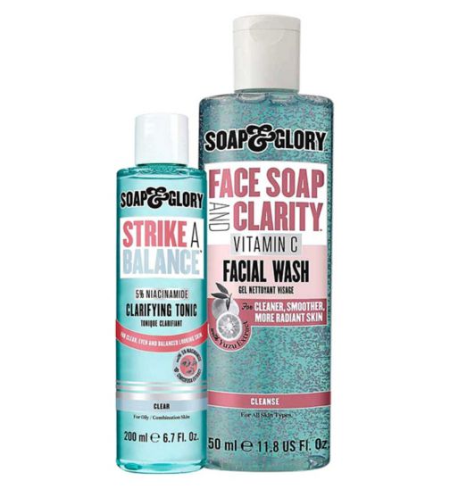 S&G Face Soap & Clarity Wash 350ml;S&G Ncnmde Tnr 200ml;Soap & Glory Face Soap & Clarity Facial Wash with Vitamin C 350ml;Soap & Glory Face Wash Soap Bundle;Soap & Glory™ Strike A Balance™ 5% Niacinamide Tonic 200ml