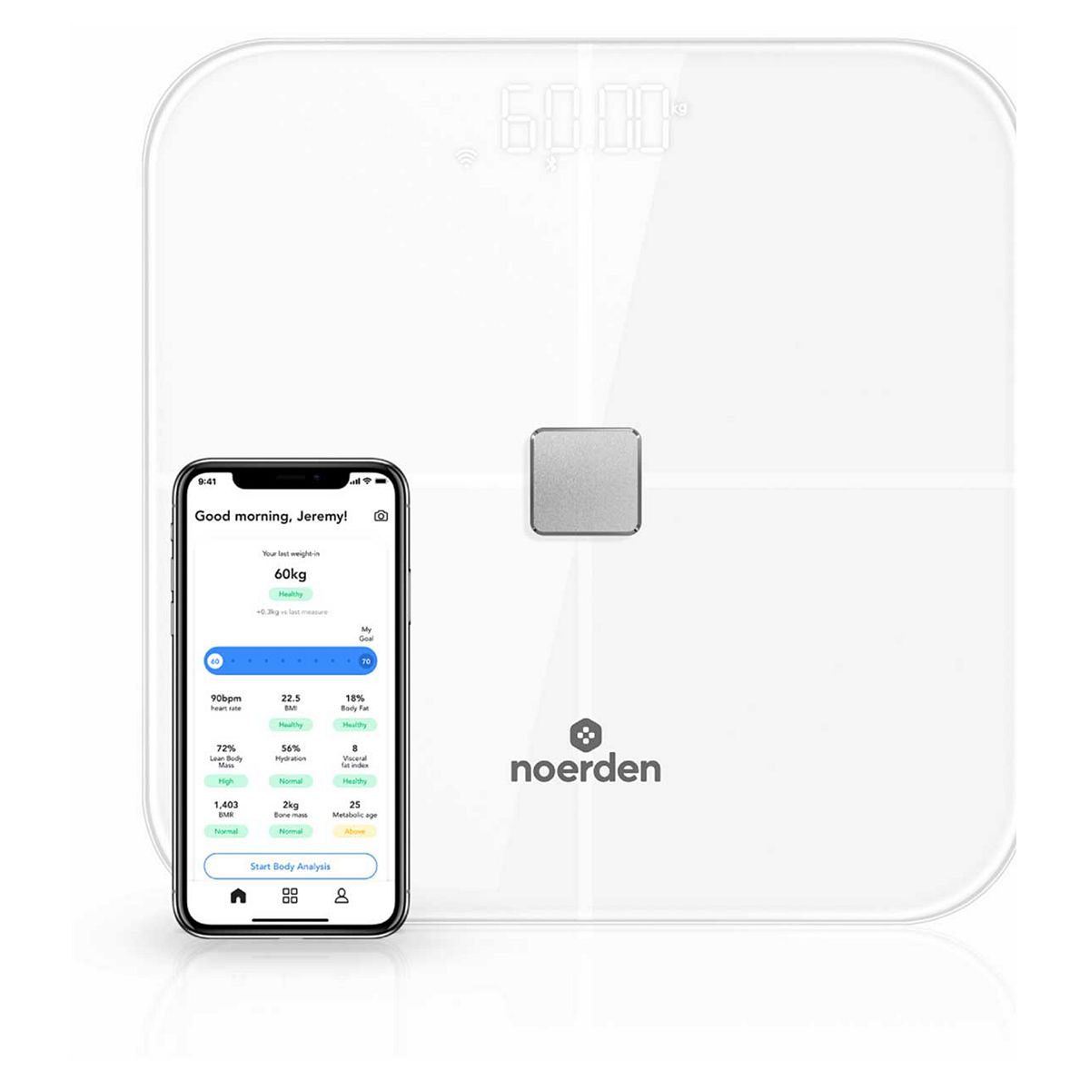 Noerden Sensori Wifi Smart Body Scale White - 15 Measurements