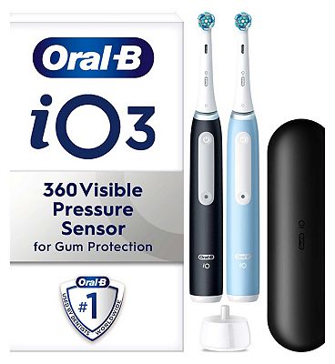 Oral-B iO3 Matt Black & Ice Blue Electric Toothbrush Duo Pack