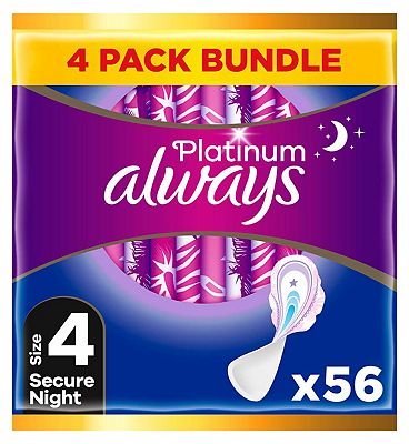 Always Platinum Secure Night (Size 4) 14 Pads x4 Bundle