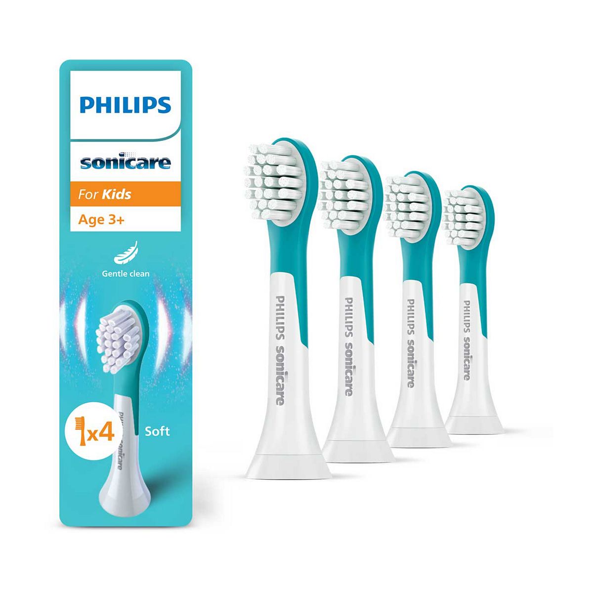 Philips Sonicare For Kids, Genuine Replacement Toothbrush Heads Kids Aged 3+, 4 Pack, Hx6034/90